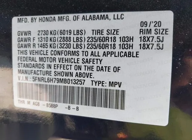 5FNRL6H79MB013257 2021 2021 Honda Odyssey- Ex-L 9