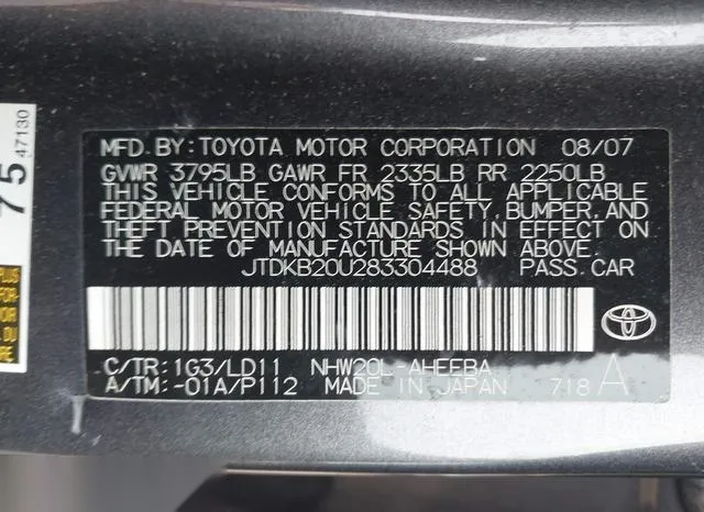 JTDKB20U283304488 2008 2008 Toyota Prius 9