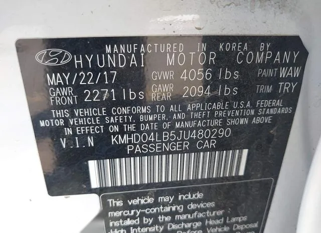 KMHD04LB5JU480290 2018 2018 Hyundai Elantra- Sport 9