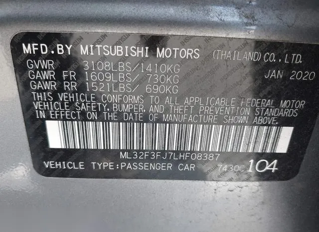 ML32F3FJ7LHF08387 2020 2020 Mitsubishi Mirage- G4 ES 9