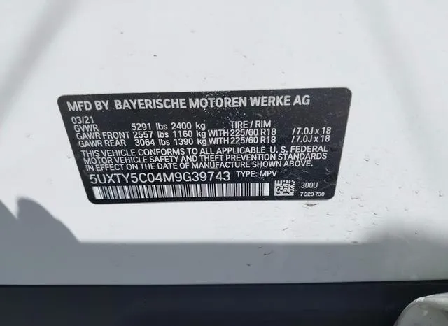 5UXTY5C04M9G39743 2021 2021 BMW X3- Xdrive30I 9