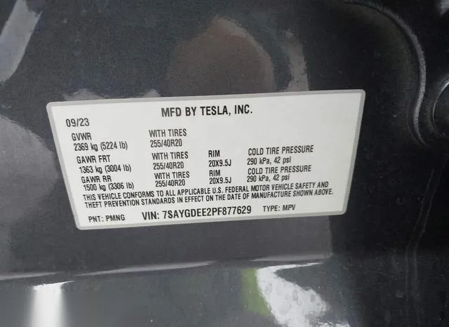 7SAYGDEE2PF877629 2023 2023 Tesla Model Y- Awd/Long Range Du 9