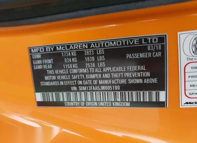 SBM13FAA5JW005190 2018 2018 Mclaren 570S 9