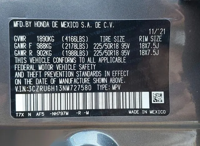 3CZRU6H13NM727580 2022 2022 Honda HR-V- Awd Sport 9