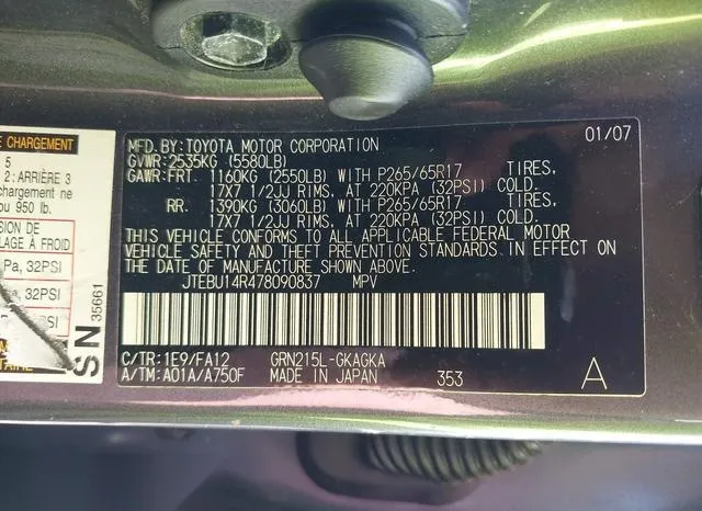 JTEBU14R478090837 2007 2007 Toyota 4runner- Sr5 V6 9