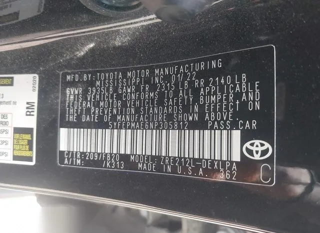 5YFEPMAE6NP305812 2022 2022 Toyota Corolla- LE 9