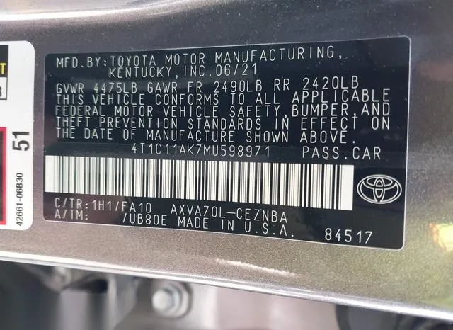 4T1C11AK7MU598971 2021 2021 Toyota Camry- LE 9