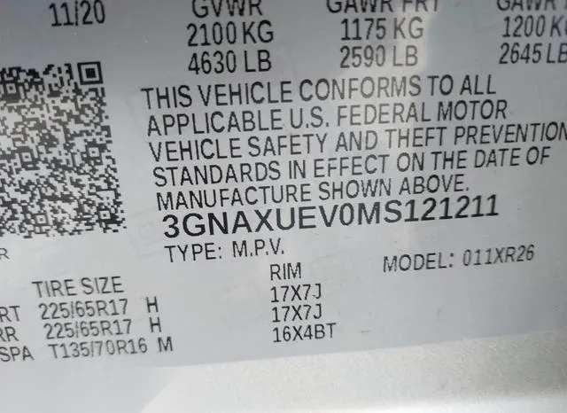 3GNAXUEV0MS121211 2021 2021 Chevrolet Equinox- Awd Lt 9