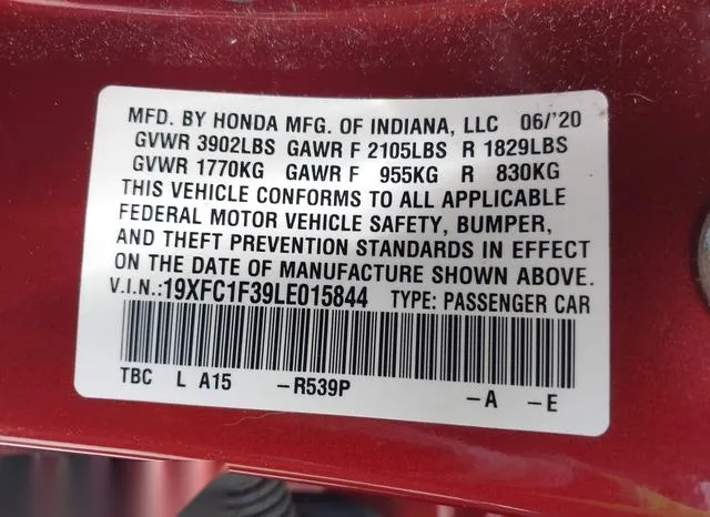 19XFC1F39LE015844 2020 2020 Honda Civic- EX 9