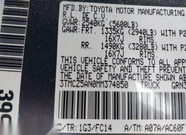 3TMCZ5AN0MM374850 2021 2021 Toyota Tacoma- Sr5 V6 9