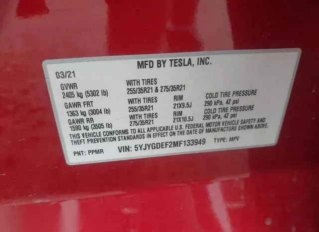 5YJYGDEF2MF133949 2021 2021 Tesla Model Y- Performance Dual  9