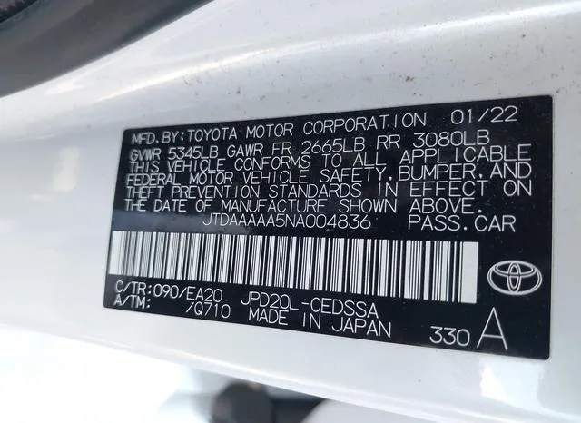 JTDAAAAA5NA004836 2022 2022 Toyota Mirai- Xle 9