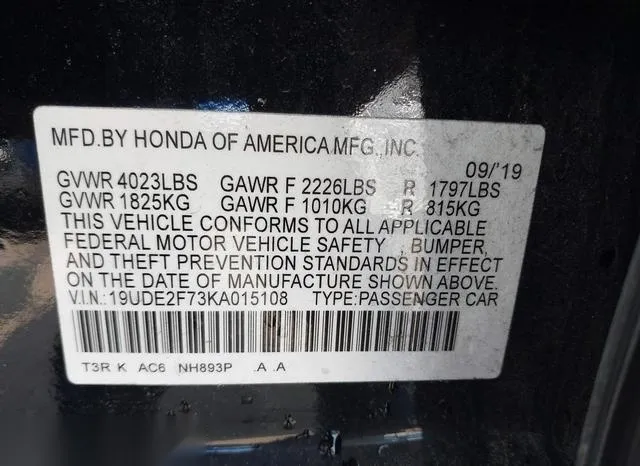 19UDE2F73KA015108 2019 2019 Acura ILX- Premium Package/Tech 9