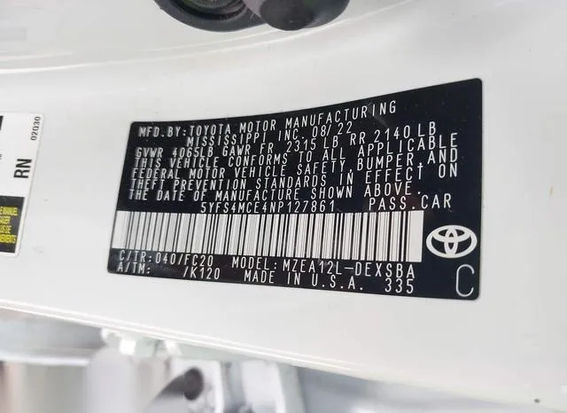 5YFS4MCE4NP127861 2022 2022 Toyota Corolla- SE 9