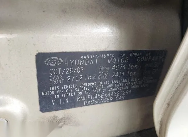 KMHFU45EX4A322294 2004 2004 Hyundai XG- 350 L 9