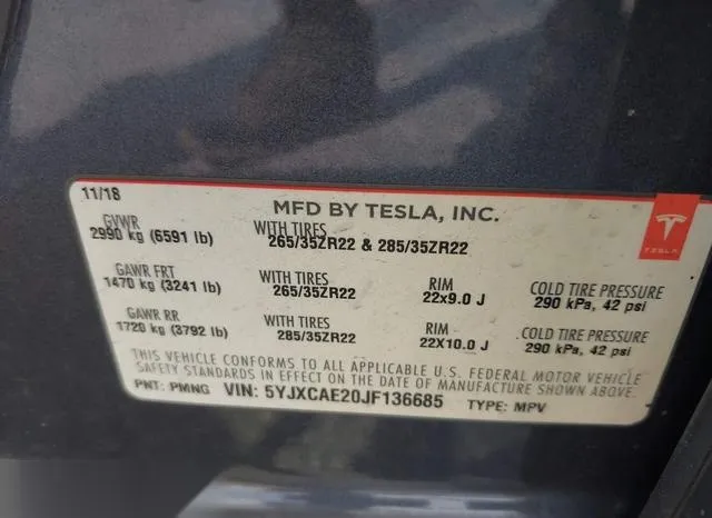 5YJXCAE20JF136685 2018 2018 Tesla Model X- 100D/75D/P100D 9