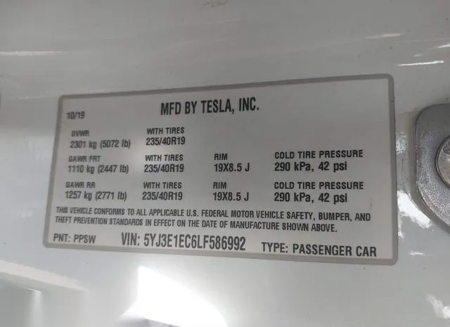 5YJ3E1EC6LF586992 2020 2020 Tesla Model 3- Performance Dual 9