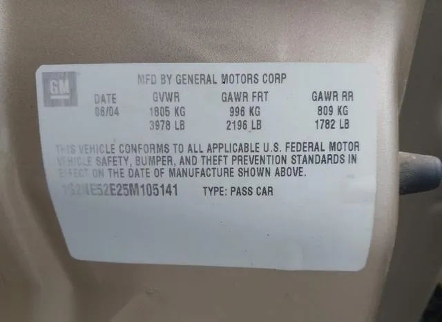 1G2NE52E25M105141 2005 2005 Pontiac Grand- Am SE 9