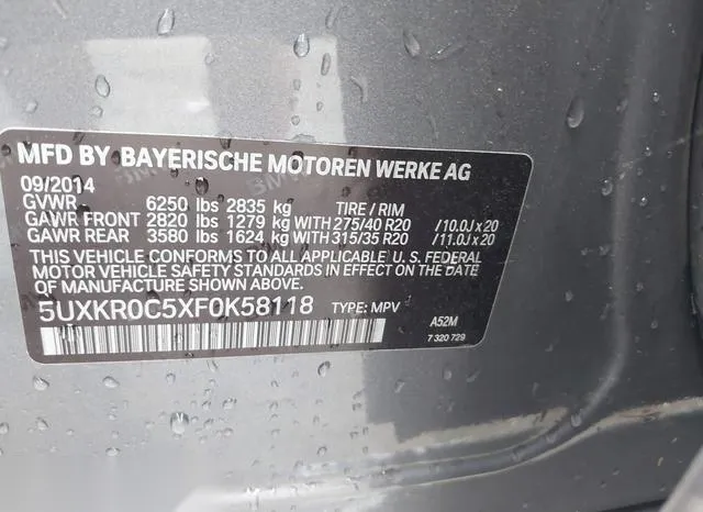 5UXKR0C5XF0K58118 2015 2015 BMW X5- Xdrive35I 9