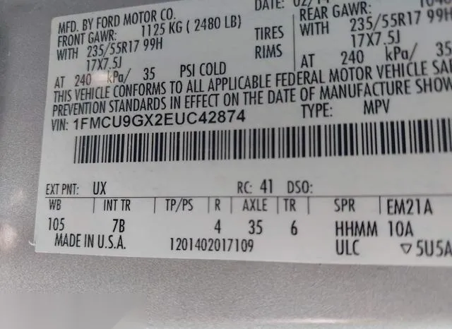 1FMCU9GX2EUC42874 2014 2014 Ford Escape- SE 9