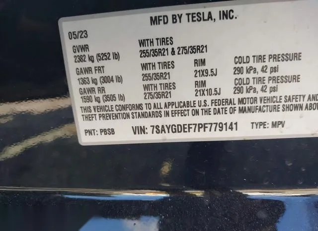 7SAYGDEF7PF779141 2023 2023 Tesla Model Y- Awd/Performance D 9