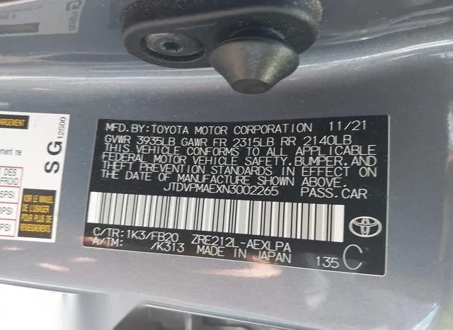 JTDVPMAEXN3002265 2022 2022 Toyota Corolla- LE 9