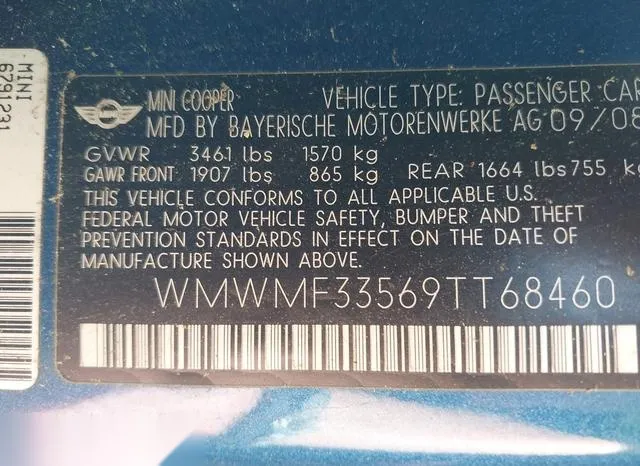 WMWMF33569TT68460 2009 2009 Mini Cooper 9