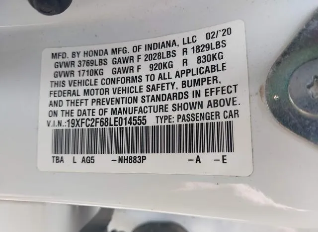 19XFC2F68LE014555 2020 2020 Honda Civic- LX 9