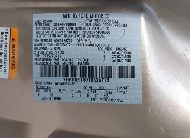 2FMDA51401BA26722 2001 2001 Ford Windstar- LX 9