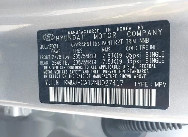 KM8JFCA12NU027417 2022 2022 Hyundai Tucson- Hybrid Sel Conve 9