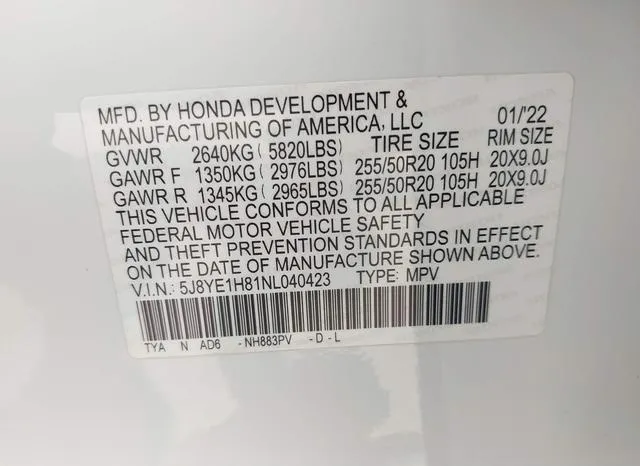 5J8YE1H81NL040423 2022 2022 Acura MDX- Advance Package 9