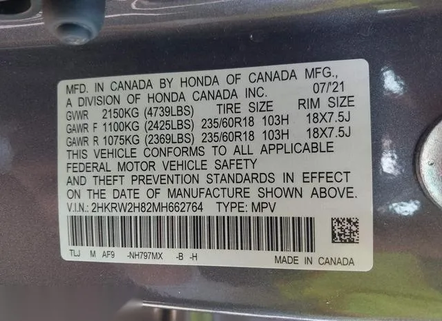 2HKRW2H82MH662764 2021 2021 Honda CR-V- Awd Ex-L 9