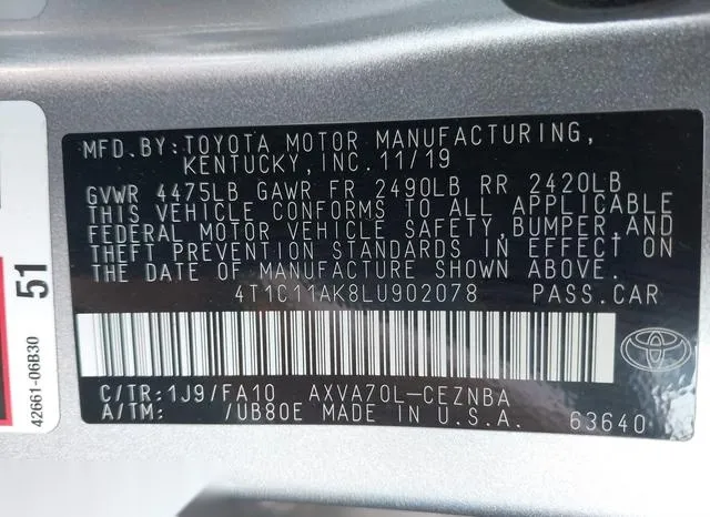 4T1C11AK8LU902078 2020 2020 Toyota Camry- LE 9