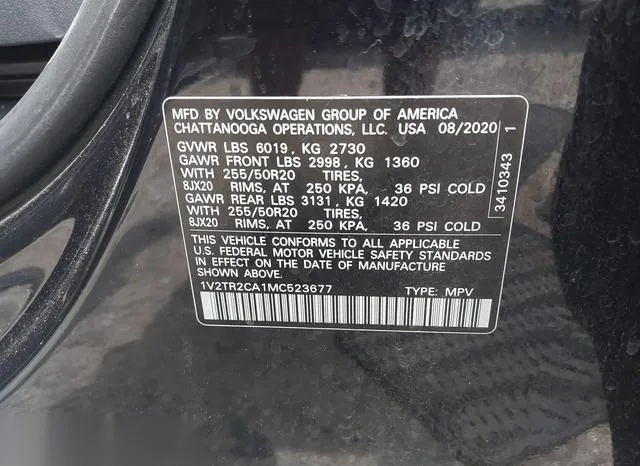 1V2TR2CA1MC523677 2021 2021 Volkswagen Atlas- 3-6L V6 Sel Pr 9