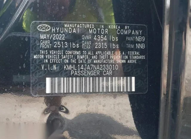 KMHL14JA7NA233010 2022 2022 Hyundai Sonata- Sel 9