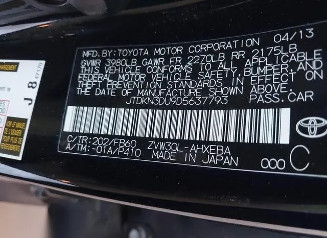 JTDKN3DU9D5637793 2013 2013 Toyota Prius- Three 9