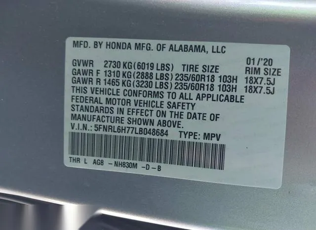 5FNRL6H77LB048684 2020 2020 Honda Odyssey- Ex-L/Ex-L W/Navi  9