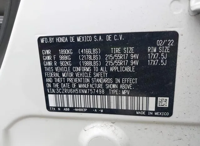 3CZRU6H5XNM757498 2022 2022 Honda HR-V- Awd Ex 9