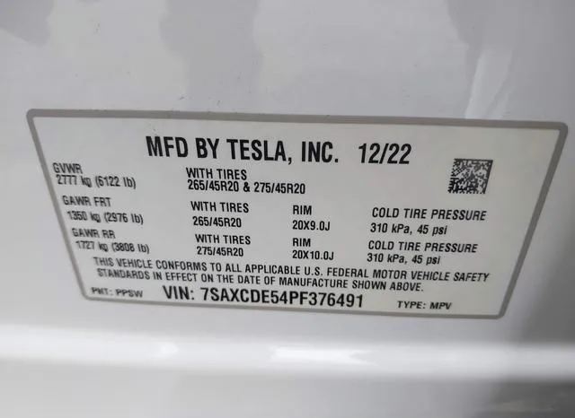 7SAXCDE54PF376491 2023 2023 Tesla Model X 9