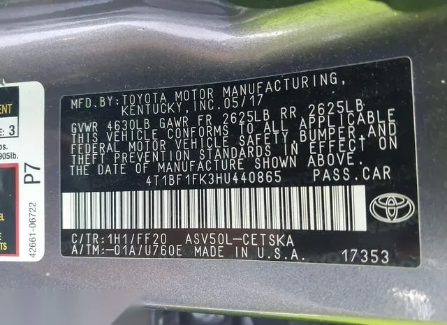 4T1BF1FK3HU440865 2017 2017 Toyota Camry- SE 9