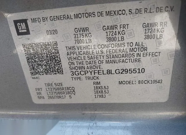 3GCPYFEL8LG295510 2020 2020 Chevrolet Silverado 1500- 4Wd  S 9