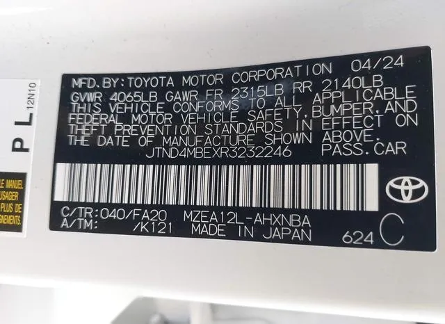 JTND4MBEXR3232246 2024 2024 Toyota Corolla- SE 9