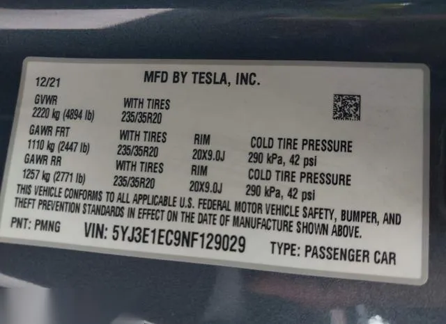 5YJ3E1EC9NF129029 2022 2022 Tesla Model 3- Performance Dual  9