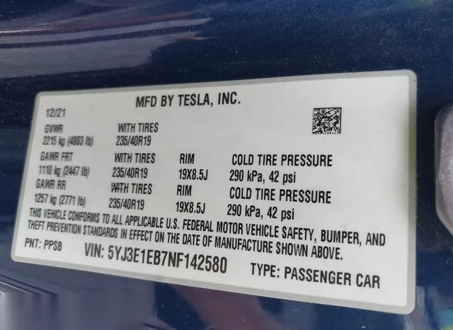 5YJ3E1EB7NF142580 2022 2022 Tesla Model 3- Long Range Dual 9