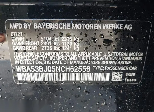 WBA53BJ05NCH62558 2022 2022 BMW 5 Series- 540 I 9