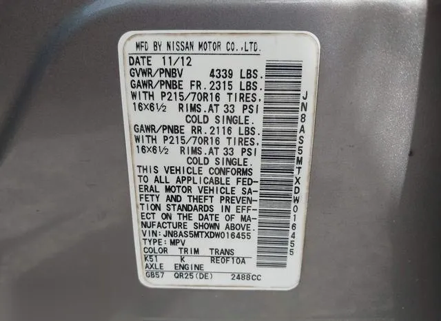 JN8AS5MTXDW016455 2013 2013 Nissan Rogue- S 9