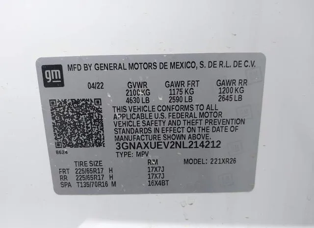 3GNAXUEV2NL214212 2022 2022 Chevrolet Equinox- Awd Lt 9