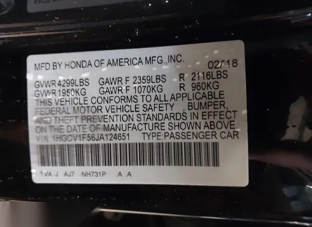 1HGCV1F56JA124651 2018 2018 Honda Accord- Ex-L 9