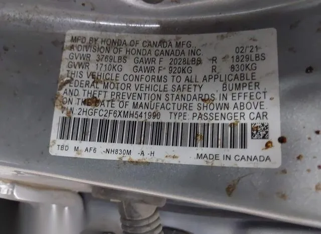 2HGFC2F6XMH541990 2021 2021 Honda Civic- LX 9