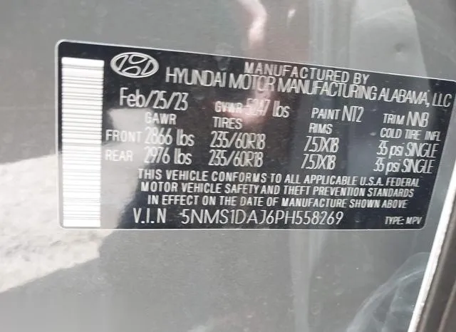 5NMS1DAJ6PH558269 2023 2023 Hyundai Santa Fe- SE 9